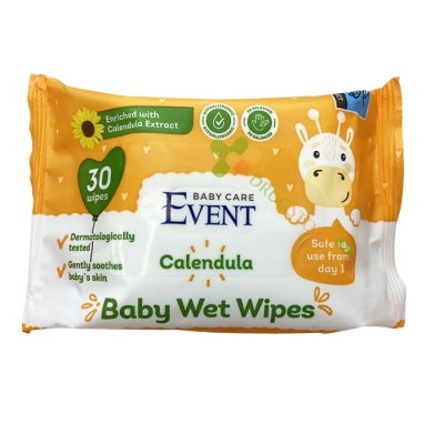 МОКРИ КЪРПИ ЕВЕНТ БЕБЕ С ЕКСТРАКТ ОТ НЕВЕН 30 броя / EVENT BABY WET WIPES CALENDULA