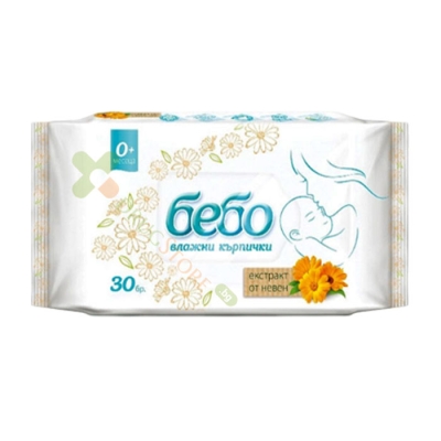 МОКРИ КЪРПИ С ЕКСТРАКТ ОТ НЕВЕН 30 броя / BEBO WET WIPES WITH CALENDULA EXTRACT 