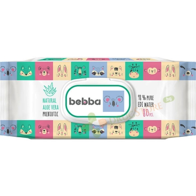 МОКРИ КЪРПИ СИЛКЛАЙН BEBBA С ЕКСТРАКТ ОТ АЛОЕ ВЕРА И ПРЕБИОТИК С КАПАК 80 броя / BEBO WET WIPES SILKLINE BEBBA ALOE VERA + PREBIOTIC