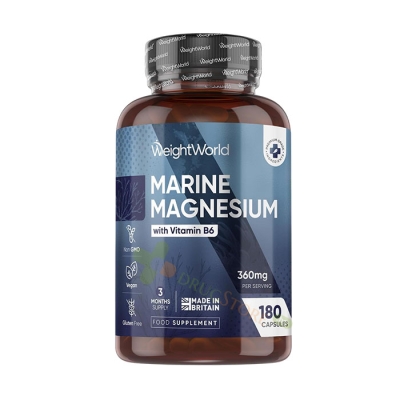 МОРСКИ МАГНЕЗИЙ ОКСИД + ВИТАМИН B6 капсули 180 броя / WEIGHT WORLD MARINE MAGNESIUM WITH VITAMIN B6 