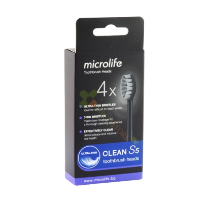 НАКРАЙНИК ЗА ЕЛЕКТРИЧЕСКА ЧЕТКА ЗА ЗЪБИ МИКРОЛАЙФ S5 СОФТ 4 броя / MICROLIFE CLEAN S5 TOOTHBRUSH HEADS SOFT 
