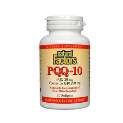 НАТУРАЛ ФАКТОРС ПИРОЛОКВИНОЛИН КВИНОН 20 мг + КОЕНЗИМ Q10 200 мг капсули 30 броя / NATURAL FACTORS PQQ - 10+ COENZYME Q10