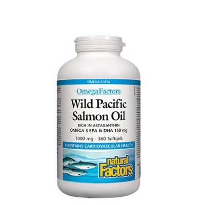 НАТУРАЛ ФАКТОРС ДИВА ТИХООКЕАНСКА СЬОМГА 1000 мг. капсули 360 броя / NATURAL FACTORS WILD PACIFIC SALMON OIL
