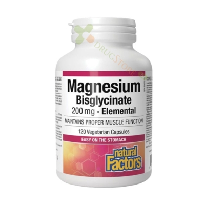 НАТУРАЛ ФАКТОРС МАГНЕЗИЕВ БИСГЛИЦИНАТ капсули 200 мг 120 броя / NATURAL FACTORS MAGNESIUM BISGLYCINATE PURE 