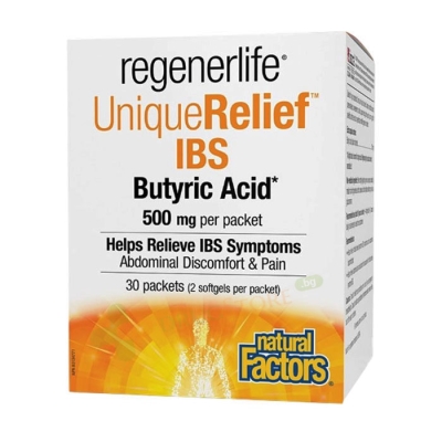 НАТУРАЛ ФАКТОРС РЕГЕНЕРЛАЙФ БУТИРОВА КИСЕЛИНА капсули 60 броя / NATURAL FACTORS  REGENERLIFE UNIQUE RELIEF IBS 