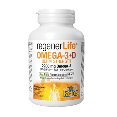 НАТУРАЛ ФАКТОРС РЕГЕНЕРЛАЙФ ОМЕГА-3 + ВИТАМИН D3 500 IU капсули 90 броя / NATURAL FACTORS REGENERLIFE OMEGA-3 + VITAMIN D3 500 IU