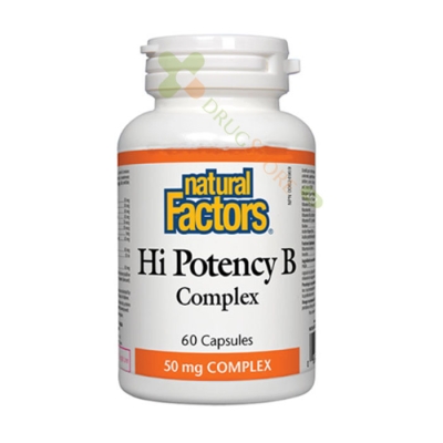НАТУРАЛ ФАКТОРС ВИТАМИН B КОМПЛЕКС HI POTENCY капсули 50 мг 60 броя / NATURAL FACTORS HI POTENCY B COMPLEX 