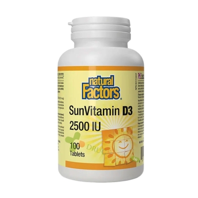 НАТУРАЛ ФАКТОРС ВИТАМИН D3 таблетки 2500 IU 100 броя / NATURAL FACTORS VITAMIN D3 