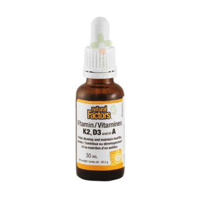 НАТУРАЛ ФАКТОРС ВИТАМИН K2 + ВИТАМИН D3 + ВИТАМИН A капки 30 мл 120 дози / NATURAL FACTORS  VITAMIN K2 + VITAMIN D3 + VITAMIN A