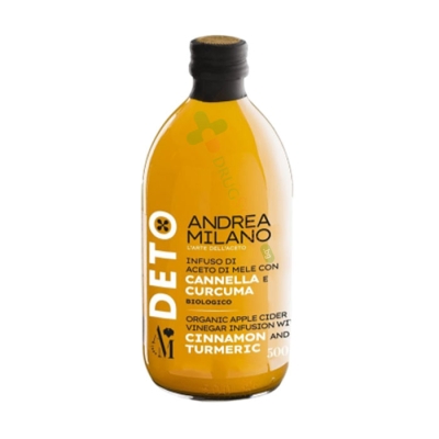 НЕФИЛТРИРАН ЯБЪЛКОВ ОЦЕТ С КАНЕЛА И КУРКУМА, БИО 500 мл / ANDREA MILANO ORGANIC APPLE VINEGAR WITH CINNAMON & TURMERIC 