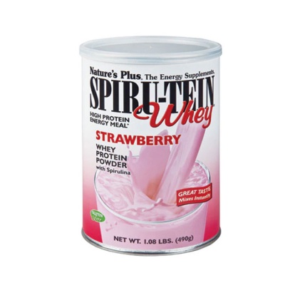 НЕЙЧЪРС ПЛЮС СУРОВ ПРОТЕИНОВ ШЕЙК ЯГОДА 462 гр. / NATURES PLUS SPIRUTEIN STRAWBERRY WHEY PROTIEN POWDER