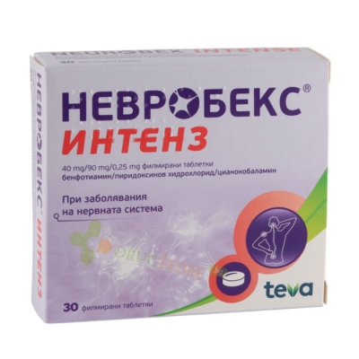 НЕВРОБЕКС ИНТЕНЗ 40 мг/90 мг/0.25 мг таблетки 30 броя / TEVA PHARMACEUTICAL NEUROBEX INTENSE 40 mg/90 mg/0,25 mg film-coated tablets 