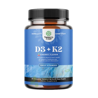 НЕЙЧЪРС КРАФТ ВИТАМИН D3+K2 дъвчащи таблетки 60 броя / NATURE'S CRAFT VITAMIN D3+K2