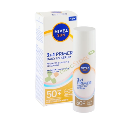 НИВЕА СЪН ПРАЙМЪР ЗА ЛИЦЕ 2 в 1 СЪС СЕРУМ SPF50+ 30 мл / NIVEA SUN 2 IN 1 PRIMER DAILY SERUM SPF50+