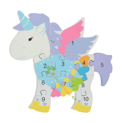 ДЪРВЕН ПЪЗЕЛ С ЧИСЛА ЕДНОРОГ OTT05925 / ORANGE TREE TOYS UNICORN NUMBER PUZZLE OTT05925