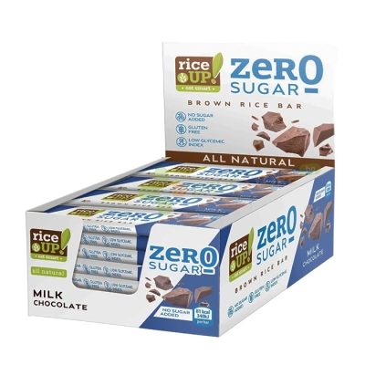 ОРИЗОВ БАР БЕЗ ДОБАВЕНА ЗАХАР МЛЕЧЕН ШОКОЛАД 18 г 20 броя / RICE UP RICE BAR ZERO SUGAR ADDED MILK CHOCOLATE 18 g 
