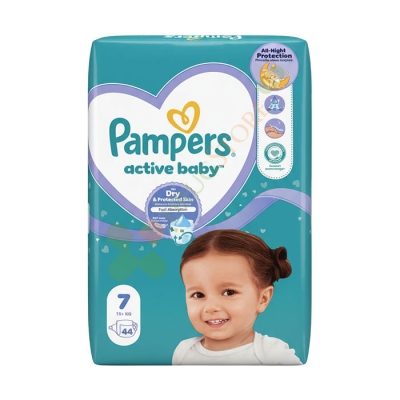ПАМПЕРС АКТИВ БЕЙБИ 15+ кг 44 броя / PROCTER & GAMBLE PAMPERS ACTIVE BABY 15+ kg