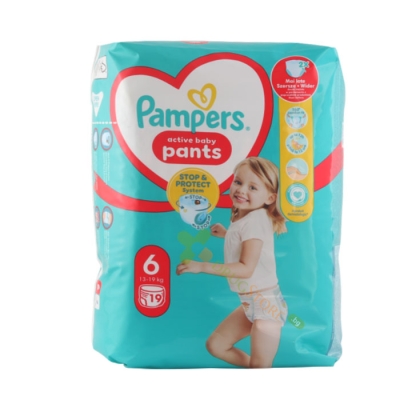 ПАМПЕРС АКТИВ БЕЙБИ STOP&PROTECT ГАЩИ размер 6 (13 - 19 кг) 19 броя / PROCTER & GAMBLE PAMPERS ACTIVE BABY PANTS 6 (13 - 19 kg)