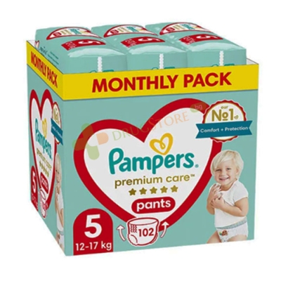 ПАМПЕРС ПРЕМИУМ КЕЪР ГАЩИ №5 12 - 17 кг. 102 броя / PROCTER & GAMBLE PAMPERS PREMIUM CARE PANTS