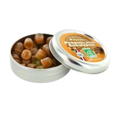 ПАСТИЛИ С ПРОПОЛИС, МЕД И ЕВКАЛИПТ 45 г / AROMANDISE PROPOLIS, HONEY AND EUCALIPTUS PASTILLES