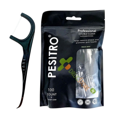 ПЕСИТРО ФЛОСЕРС КОНЕЦ ЗА ЗЪБИ С АРОМАТ НА МЕНТА кутия 100 броя / PESITRO PROFFESIONAL DOUBLE CLEAN FLOSSER PICKS MINT