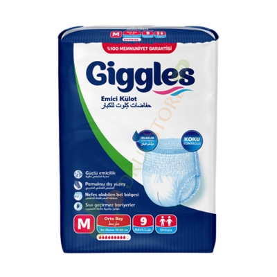 ПРЕДПАЗНО БЕЛЬО ЗА ВЪЗРАСТНИ ГИГЪЛС размер M 70-120 см НОЩНИ 9 броя / GIGGLES ADULT DIAPERS size M 70-120 cm NIGHT