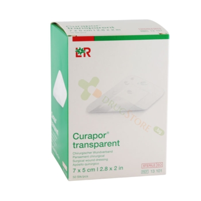 ПРЕВРЪЗКА ОТ ТЪНЪК ФИЛМ С МАРЛЯ 7 х 5 см 50 броя / LOHMANN & RAUSCHER CURAPOR TRANSPARENT SURGICAL WOUND DRESSING 7 x 5