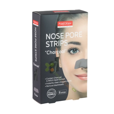 ЛЕПЕНКИ ЗА ПОЧИСТВАНЕ НОС С АКТИВЕН ВЪГЛЕН 6 броя / PUREDERM NOSE PORE STRIPS CHARCOAL