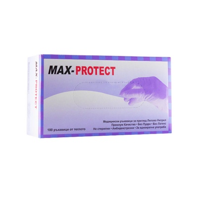 MAX - PROTECT ЛИЛАВИ НИТРИЛНИ РЪКАВИЦИ ЗА ЕДНОКРАТНА УПОТРЕБА размер M 100 броя / PURPLE NITRILE EXAMINATION GLOVES MAX - PROTECT SINGLE USE ONLY size M 100