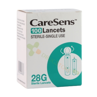 РЕЗЕРВНА ИГЛА (ЛАНЦЕТ) ЗА АПАРАТ ЗА ИЗМЕРВАНЕ НА КРЪВНА ЗАХАР КЕЪРСЕНС 28G 100 броя / CARESENS LANCETS STERILE - SINGLE USE 28G