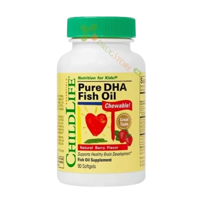 РИБЕНО МАСЛО ЗА ДЕЦА дъвчащи капсули 90 броя / CHILDLIFE PURE DHA FISH OIL 