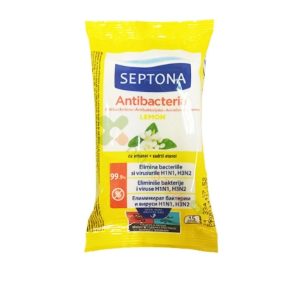 СЕПТОНА АНТИБАКТЕРИАЛНИ МОКРИ КЪРПИ ЛИМОН 15 броя / AROMA SEPTONA ANTIBAKTERIAL WET TOWELS 