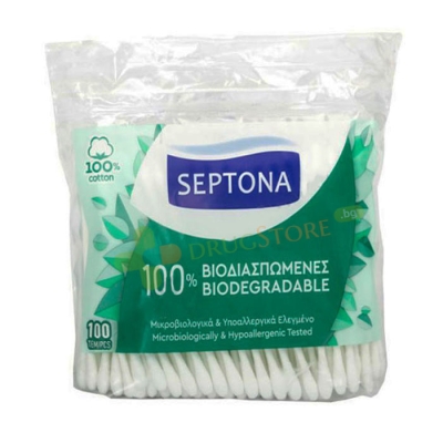 СЕПТОНА БИОРАЗГРАДИМИ ТУПФИ плик 100 броя / SEPTONA BIODEGRADABLE COTTON BUDS SEPTONA 