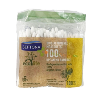 СЕПТОНА ЕКО ЛАЙФ БИОРАЗГРАДИМИ ТУПФИ плик 100 броя / AROMA SEPTONA ECO LIFE BIODEGRADABLE COTTON BUDS