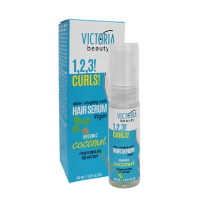  СЕРУМ 1, 2, 3 CURLS ЗА КЪДРИЦИ С КОКОС 30 мл / VICTORIA BEAUTY 1, 2, 3 CURLS SHOW-STOPPING CURLS HAIR SERUM ORGANIC COCONUT