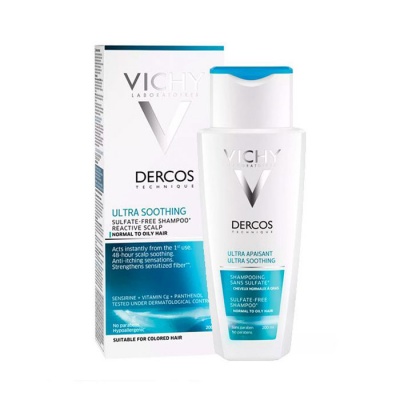 ВИШИ DERCOS УЛТРА УСПОКОЯВАЩ ШАМПОАН ЗА НОРМАЛНА КЪМ МАЗНА КОСА 200 мл. / VICHY DERCOS SHAMPOO ULTRA SOOTHING FOR NORMAL TO OILY HAIR 