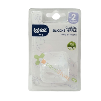 СИЛИКОНОВ ОВАЛЕН БИБЕРОН КЛАСИК №2 6-18 месеца / WEE BABY CLASSIC SILICONE TEAT №2 6-18 months
