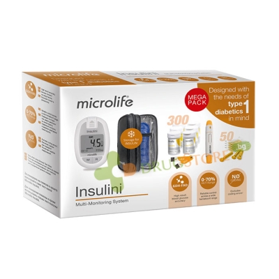 СИСТЕМА ЗА МУЛТИМОНИТОРИНГ НА КРЪВНА ЗАХАР, ОБЩ ХОЛЕСТЕРОЛ И ПИКОЧНА КИСЕЛИНА MICROLIFE INSULINI + ТЕСТ ЛЕНТИ ЗА ГЛЮКОЗА 300 броя / MICROLIFE INSULINI MULTI-MONITORING SYSTEM MEGA 