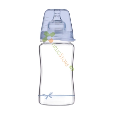 СТЪКЛЕНО ШИШЕ ЗА ХРАНЕНЕ BABY SHOWER ЗА МОМЧЕ 3+ месеца 250 мл / LOVI GLASS FEEDING BOTTLE BABY SHOWER BOY 3+ months