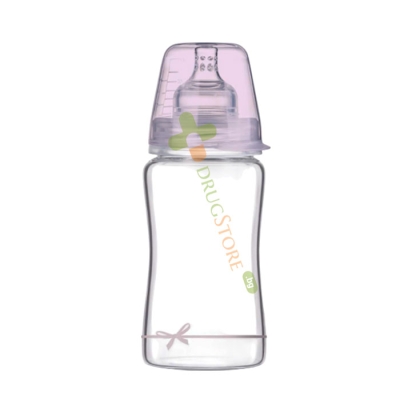 СТЪКЛЕНО ШИШЕ ЗА ХРАНЕНЕ BABY SHOWER ЗА МОМИЧЕ 3+ месеца 250 мл / LOVI GLASS FEEDING BOTTLE BABY SHOWER GIRL 3+ months