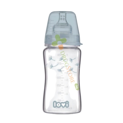 СТЪКЛЕНО ШИШЕ ЗА ХРАНЕНЕ БОТАНИК 3+ месеца 250 мл / LOVI GLASS FEEDING BOTTLE BOTANIC 3+ months