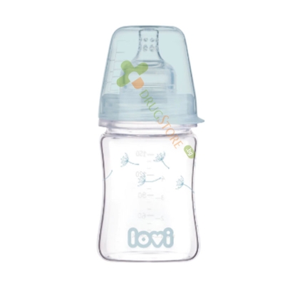 СТЪКЛЕНО ШИШЕ ЗА ХРАНЕНЕ БОТАНИК 0+ месеца 150 мл / LOVI GLASS FEEDING BOTTLE BOTANIC 0+ months
