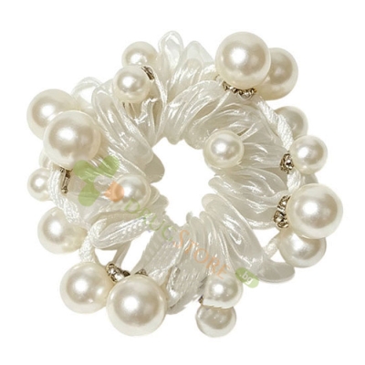 СТАНДЕЛИ ЛАСТИК ЗА КОСА СПИРАЛА С БЕЛИ ПЕРЛИ / STANDELLI HAIR TIE WHITE PEARLS