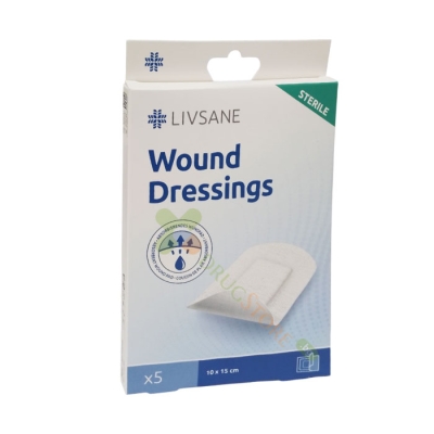 СТЕРИЛНИ ПРЕВРЪЗКИ 10 см/15 см 5 броя / LIVSANE WOUND DRESSING STERILE 10 cm/15 cm 