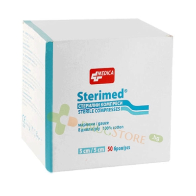 СТЕРИМЕД СТЕРИЛНИ КОМПРЕСИ 5 см x 5 см 50 броя / SOPHARMA MEDICA STERIMED STERILE COMPRESSES