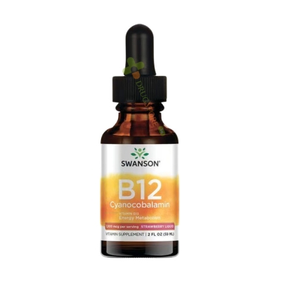 СУОНСЪН ВИТАМИН B12 ЦИАНОКОБАЛАМИН 59 мл / SWANSON VITAMIN B12 CYANOCOBALAMIN STRAWBERRY 