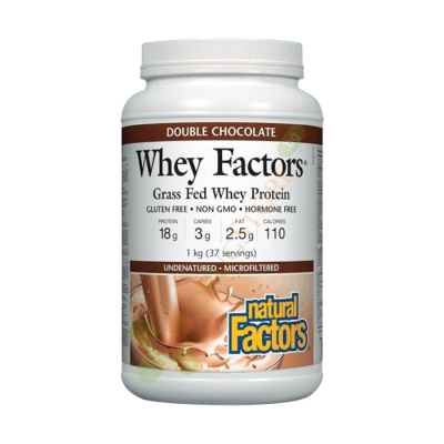 НАТУРАЛ ФАКТОРС СУРОВАТЪЧЕН ПРОТЕИН ИЗОЛАТ С ВКУС НА ШОКОЛАД 1 кг / NATURAL FACTORS WHEY FACTORS GRASS FED WHEY PROTEIN DOUBLE CHOCOLATE FLAVOUR