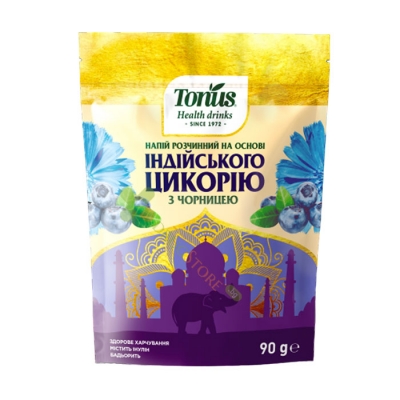 ТОНУС РАЗТВОРИМА НАПИТКА ЦИКОРИЯ С ЧЕРНА БОРОВИНКА 90 г / TONUS CHICORY WITH BLACK BILLBERY INSTANT DRINK