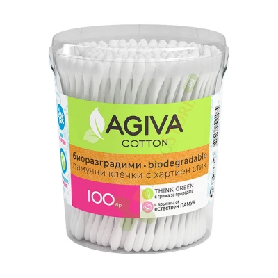 ТУПФИ АГИВА КОТЪН БИОРАЗГРАДИМИ 100 броя КУТИЯ / AGIVA COTTON BIODEGRADABLE BUDS AGIVA COTTON BOX