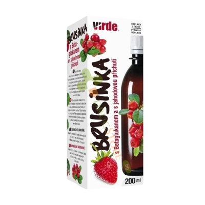 ВИРДЕ ЧЕРВЕНА БОРОВИНКА + БЕТА ГЛЮКАНИ ОТ РЕЙШИ сироп с вкус на ягода 200 мл / VIRDE BLUEBERRY + REISHI BETA GLUCAN syrup with strawberry flavor 